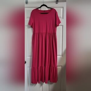 Lilllusory Elegant Pink Short Sleeve Tiered Midi Dress Size XL